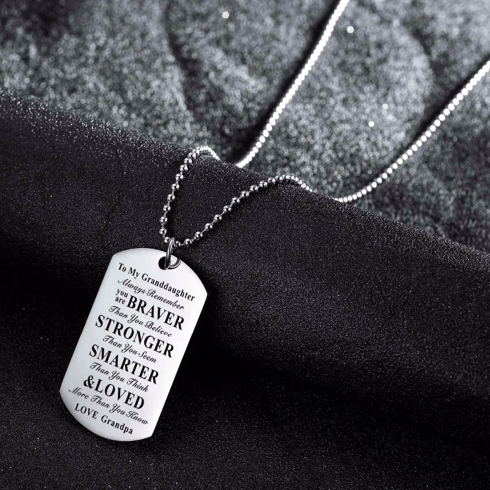 12PC/Lot Inspirational Gift For Family Grandfather Grandpa Love Granddaughter Necklace Jewelry Stainless Steel Dog Tag Pendant | Украшения