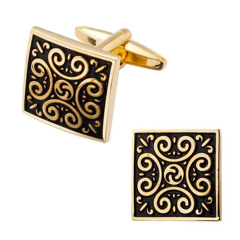 Запонки с золотыми цветами для мужчин квадратные в стиле ретро дизайнерские