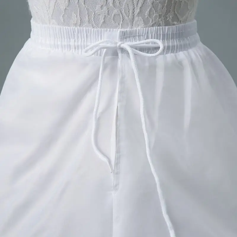 

Women Flower Girl 2 Hoops Short White Petticoat Drawstring Waistband One Layer Half Slip Crinoline Underskirt With Magic Sticker