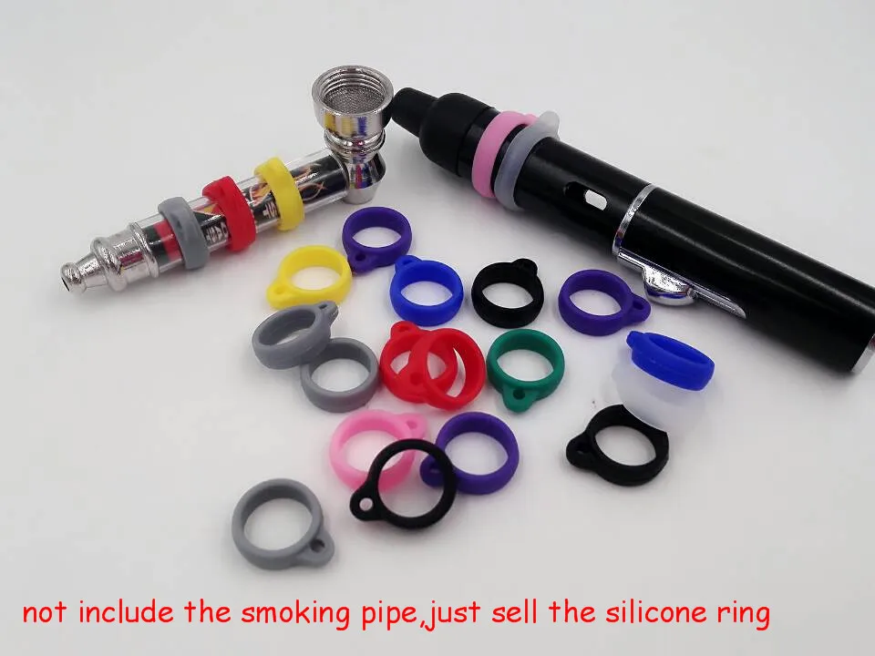 

100 pcs/lot rubber tobacco pipe ring herb cigarette metal smoking pipe silicone band ring decorative for necklace key ring black