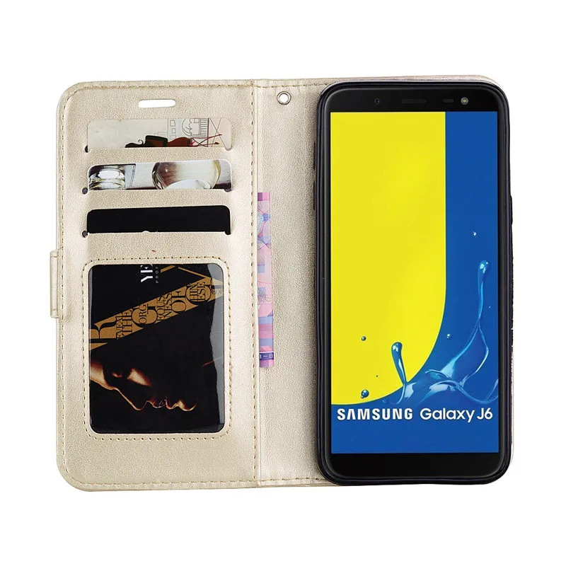 Роскошный кожаный чехол для samsung Galaxy J6 2018 с откидной крышкой отделением портмоне