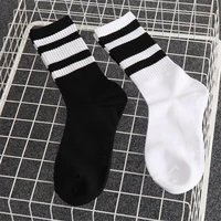 missky women men socks black white color fashion style simple striped sports socks medium length casual socks