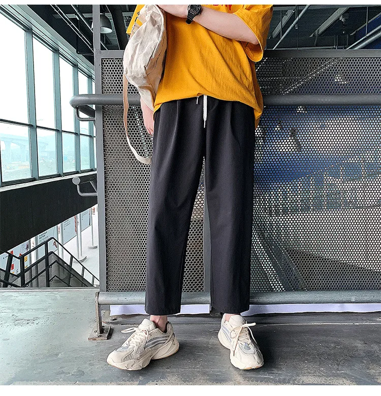 Летние мужские однотонные шаровары хлопковые повседневные штаны свободные брюки активные эластичные зеленые/серые/черные спортивные штаны