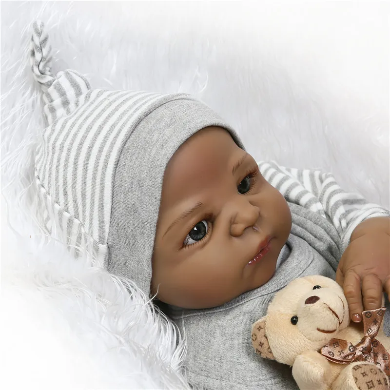 

55cm Full Silicone Body Reborn Baby boy Doll Toys 22inch black reborn babies Toddler Doll bebe Bathe Toy child Bonecas Xmas Gif