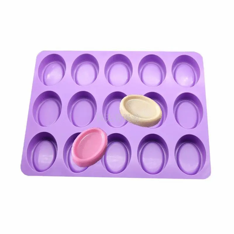

15 Hole Oval Handmade Food Grade Silicone Soap Mold for Making Bread Cookies Egg Shape Candy Mold Cake Decorating Tools