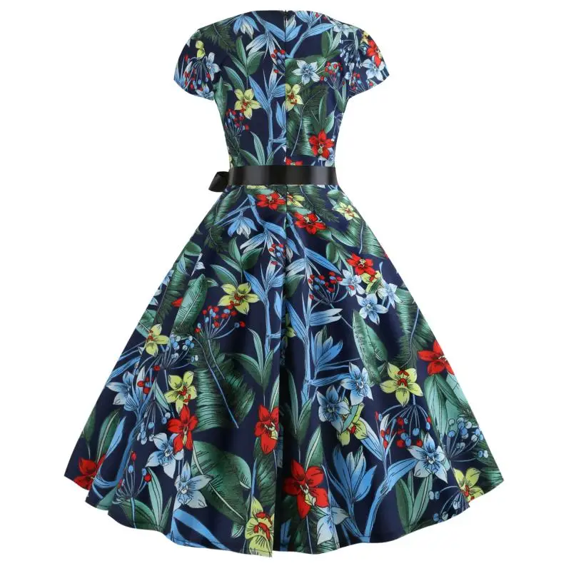 Bebovisi, женское, лето, стиль, короткий, размера плюс, элегантное, Vestidos, Ретро стиль, цветочный принт, повседневное, офисное, ТРАПЕЦИЕВИДНОЕ, Бандажное платье