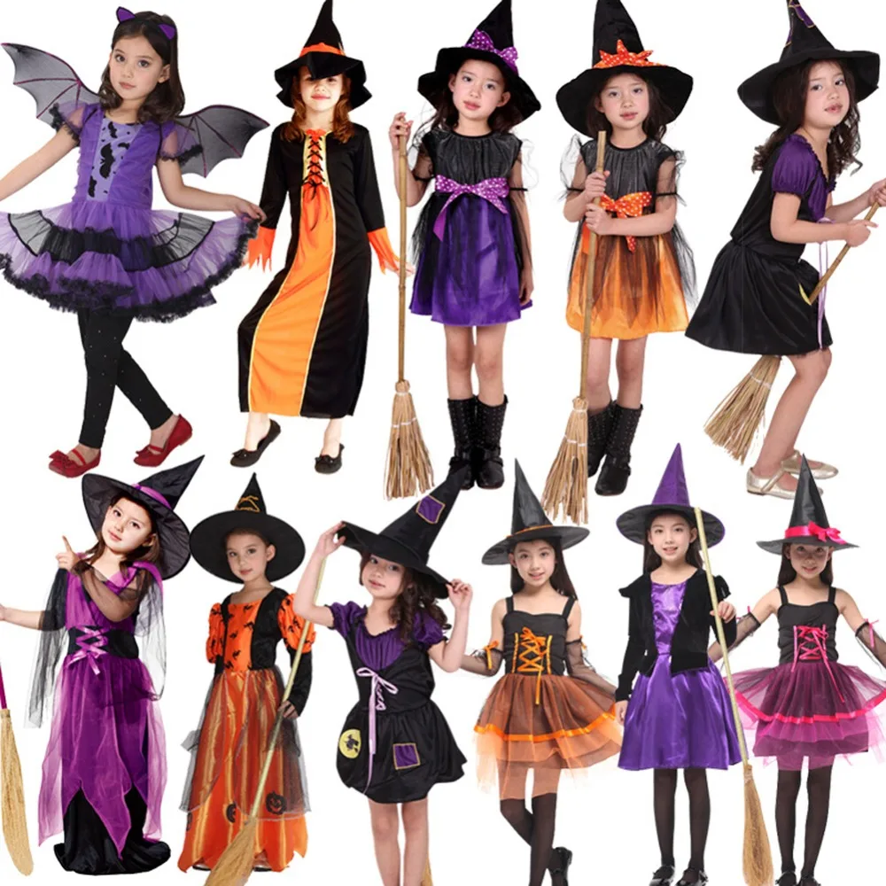 

Children Girls Halloween Witch Costume Witchy Performance Fancy Dress Party Outfit