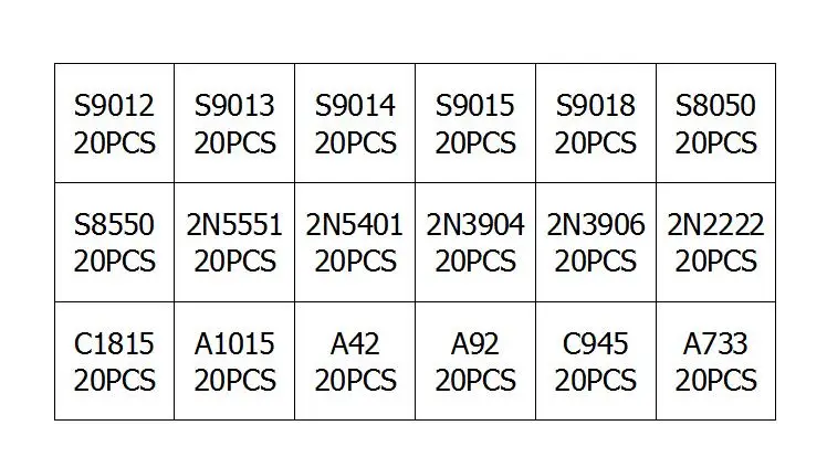 18 значений 360 шт. (S9012 ~ A733) C1815 A1015 MPA42 MPA92 C945 A733 NPN PNP TO-92 набор триодных силиконовых