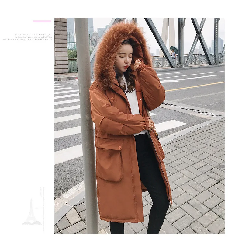 Big collar fur down parka women jacket pocket female thickening coat winter coat women down parka goose 8809