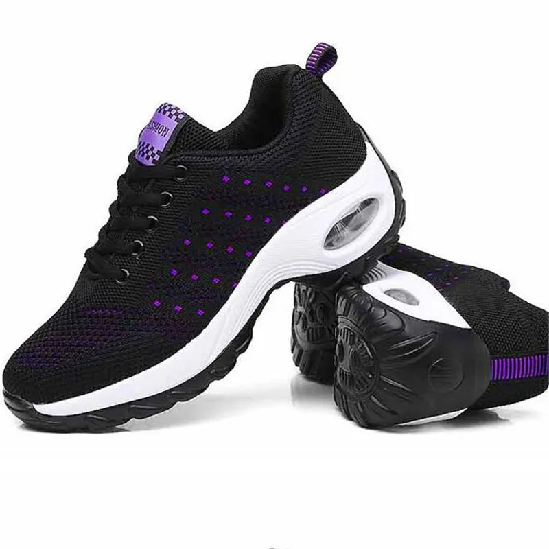 

2020 spring and autumn new flying woven rocking thick bottom lightweight wild lace dance casual fashion women's shoes