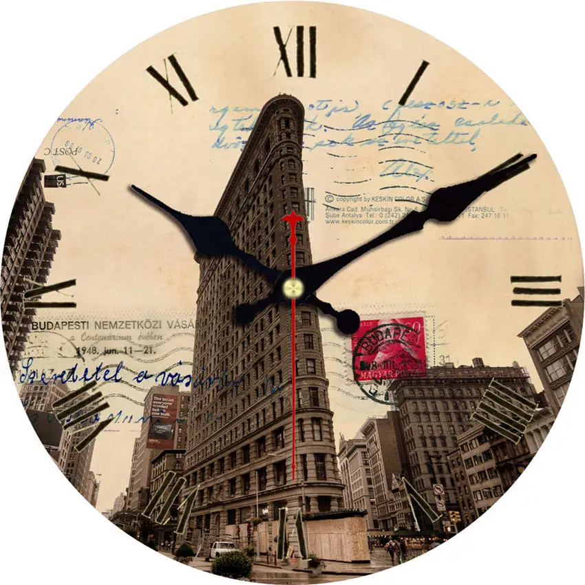 Венецианская Лодка на стену часы, винтажные модные настенные часы, деревянные картонные часы, Современный домашний декор круг наклейки на одно лицо - Цвет: Wall Clock 1