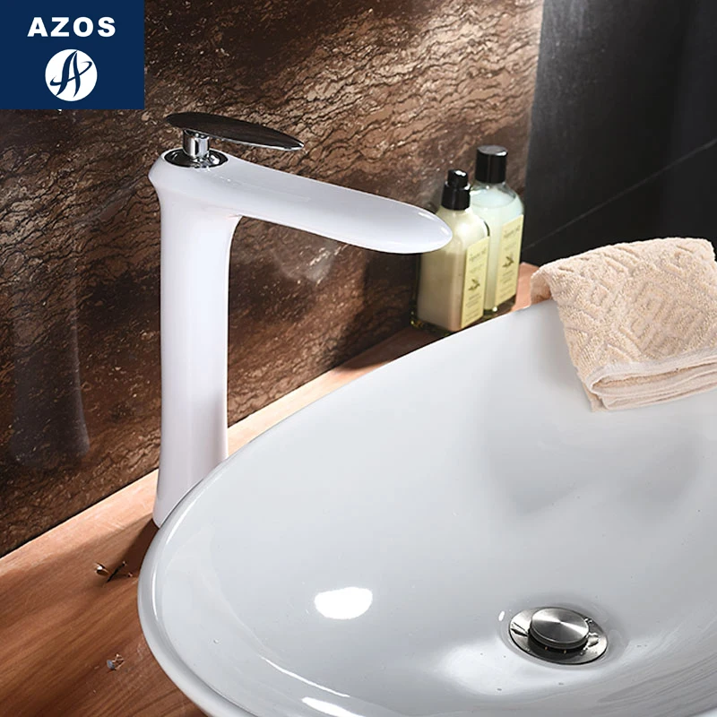 Azos Above Counter Basin Faucet LED Extended Brass White Cold and Hot Switch Laundry Pool Shower Room Round MPYX002A | Обустройство