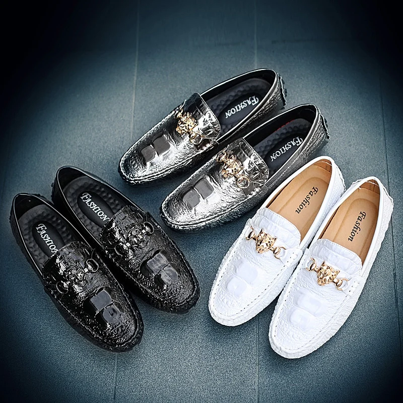 Мужские модельные туфли лоферы кожаная обувь из крокодиловой кожи слипоны на