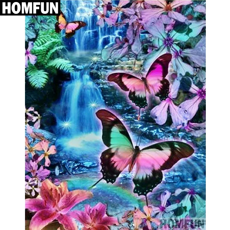 Алмазная 5D Вышивка HOMFUN сделай сам полноформатная картина Водопад бабочки