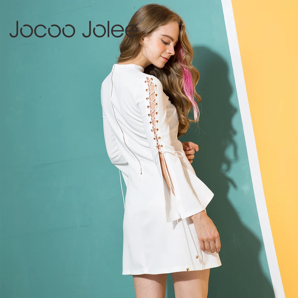 Jocoo Jolee 2018 Новое модное однотонное платье на шнуровке женское повседневное мини с