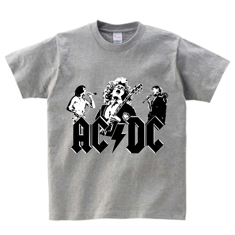 Прохладный для больших мальчиков и девочек, принт группа AC/DC Футболка в стиле рок с круглым вырезом и коротким рукавом Acdc Графический Heavy с металлическими наконечниками; футболка; детская одежда; футболки для грудничков NN