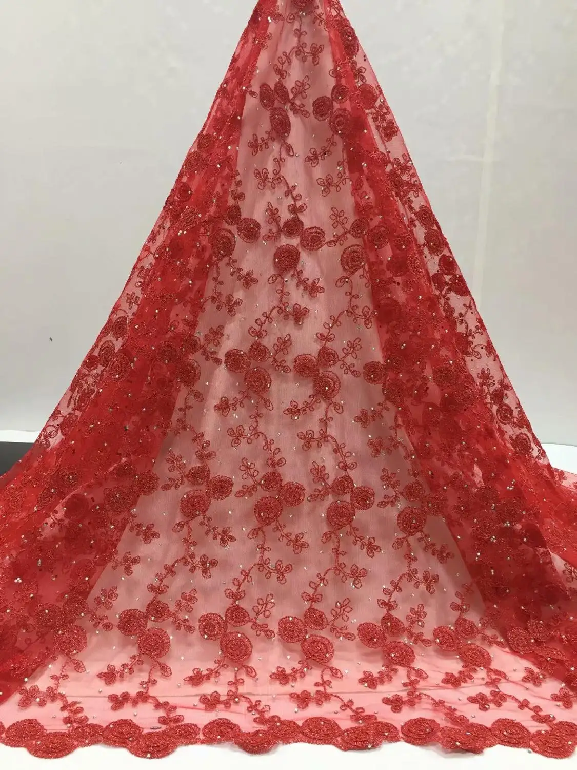 Высокое качество сетка вышивка аппликация 3D цветок Камни Тюль нигерийские