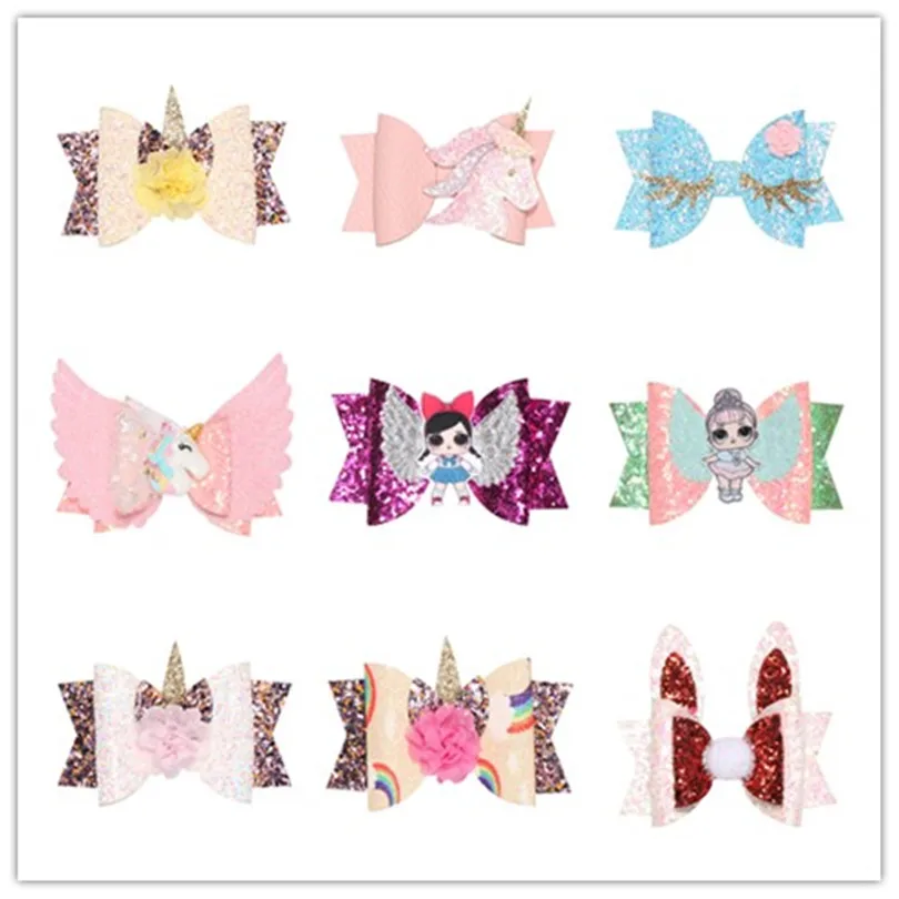 

New Boutique Candy Color Bow cartoon Hair Clip Unicorn Hairgrips Hair Accessories Girls clips kids princess hairpins barrettes