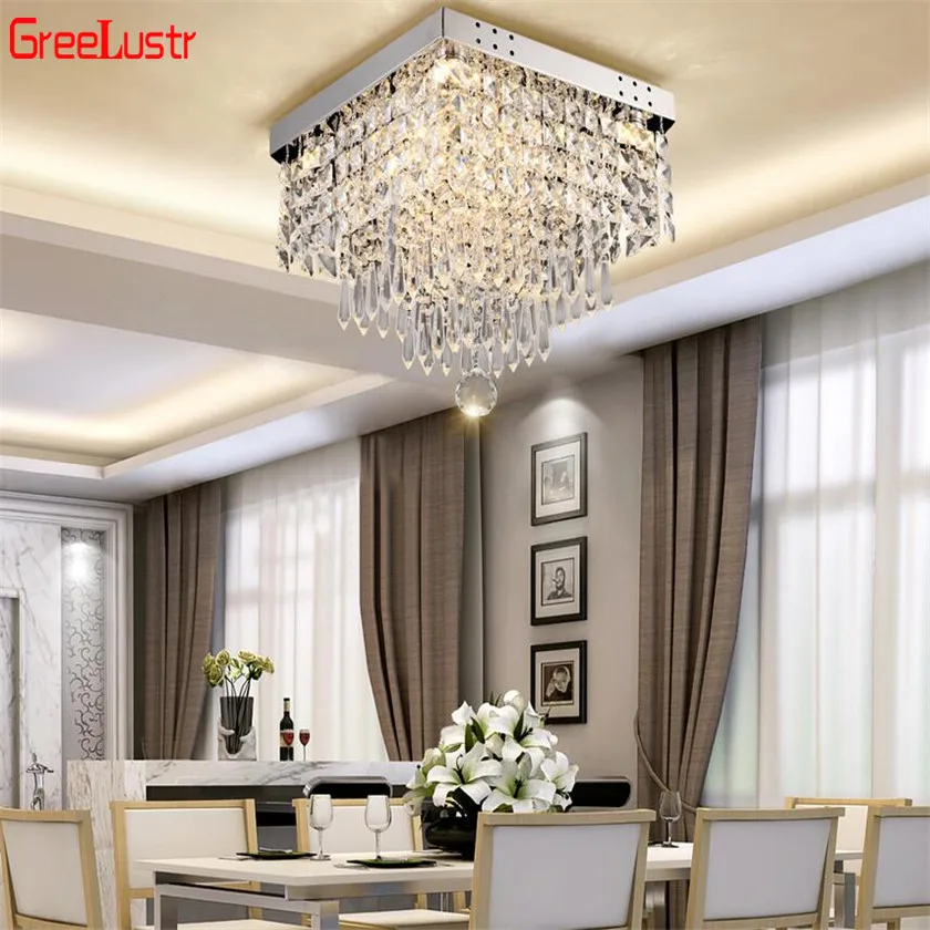 Lámparas led cuadradas de candelabros de iluminación LED de cristal modernas, Lustre para sala de estar, candelabro LED de cristal, lámpara de techo, luminaria