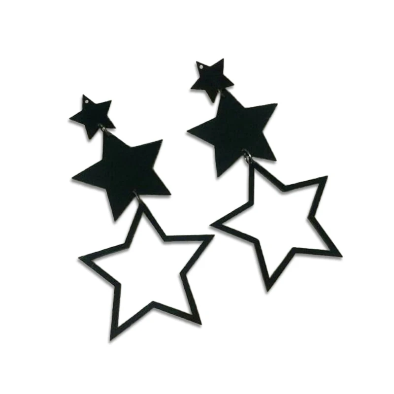 

Таиландские модные висячие серьги с вырезами и пятиконечными звездами, длинные серьги в уличном стиле для ночного клуба, ювелирные изделия E18037