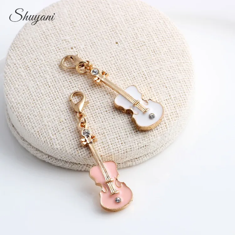 51*8 мм сплав металл эмаль белый/розовый подвески в виде гитар кулон для медальона