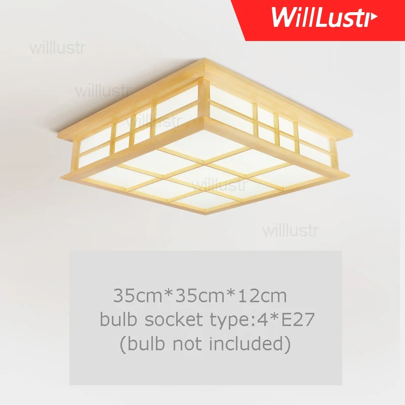 35cm not bulbs Willlustr светодиодный потолочный светильник из дерева, японский Деревянный светильник для отеля, дома, столовой, спальни, ресторана, акриловая панель осветительная потолочная - Цвет корпуса: 35cm not bulbs
