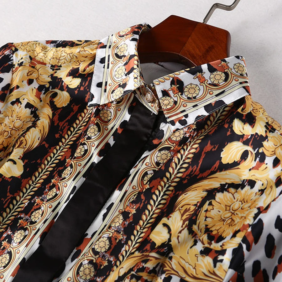 AELESEEN Vintage Runway Dress Women Summer Fashion Sashes Mid-Calf Plus Size XXXXL Split Luxury Leopard Print Dress