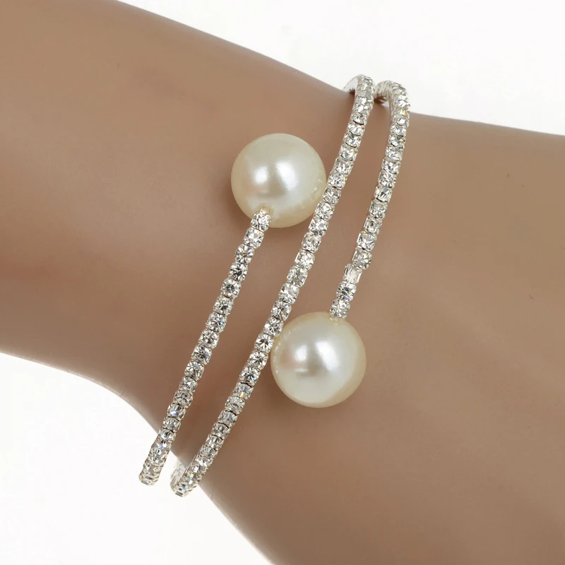 Браслет-манжета на руку с двойным искусственным жемчугом 3 ряда | Украшения и