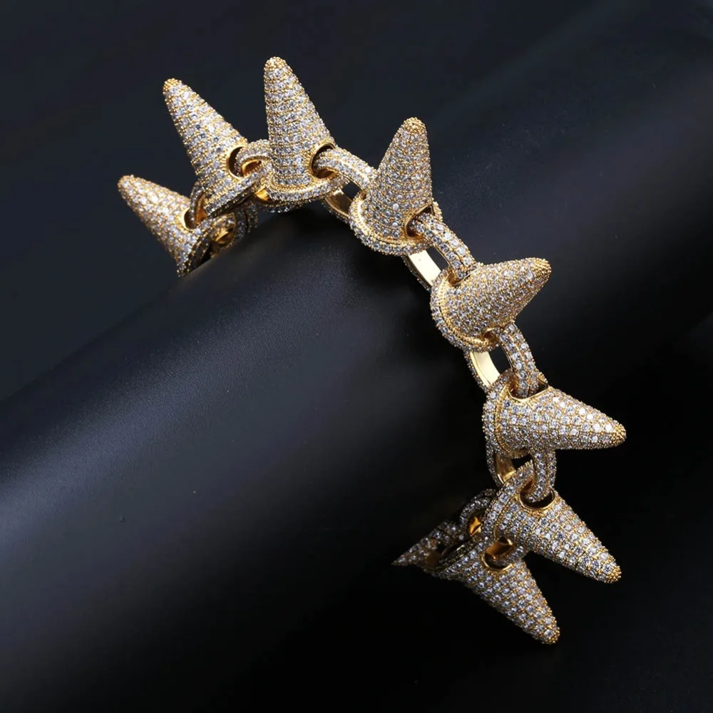 GUCY Iced Out тяжелый панк заклепки хип хоп Браслет Bling кубический циркон мужские очаровательные шипы браслеты золотой серебряный цвет Рождественский подарок