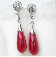 free shipping aaa natural stone dangle 821mm drop red earrings