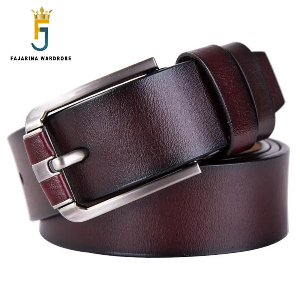 FAJARINA High Quality Retro Styles Genuine Leather Belts Pure Smooth Cow Skin Pin Buckle Belt for Men Mens 38mm Width N17FJ366