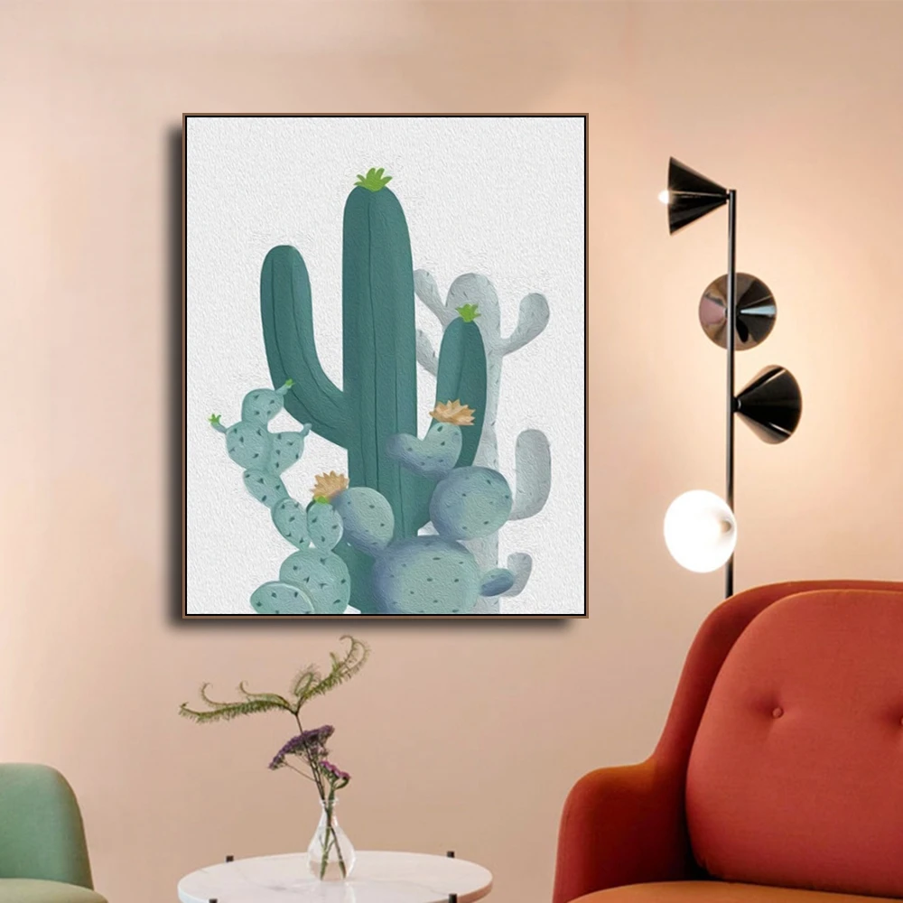 Акварельное растение Зеленый Кактус Холст Картина художественный Принт плакат