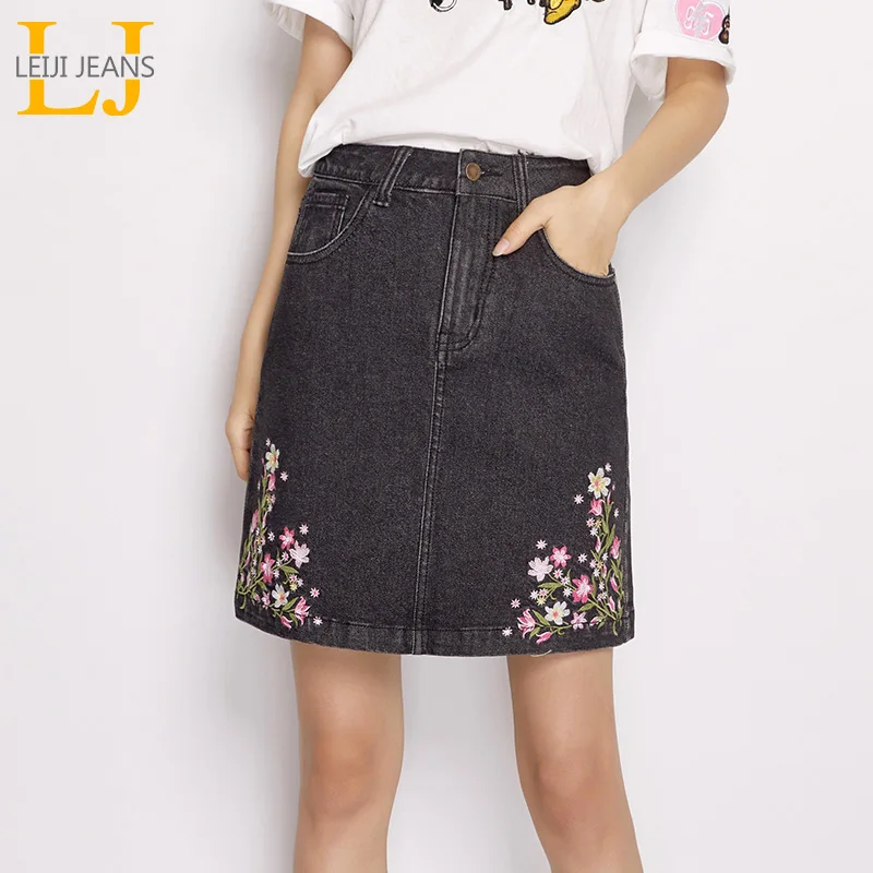 Женская юбка выше колен LEIJIJEANS облегающая серая трапециевидная джинсовая со
