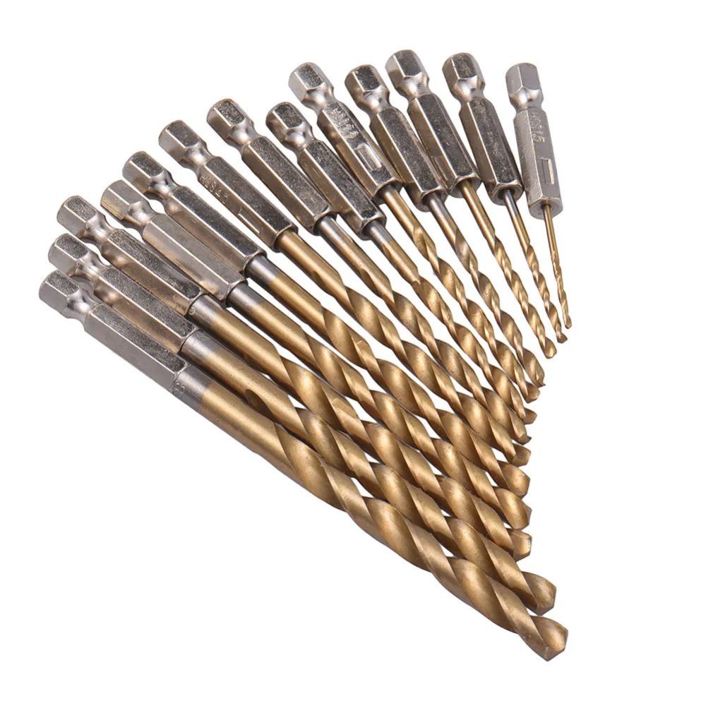13pcs High Speed Steel HSS Drill Bits Set Titanium Coated Woodworking Tools 1.5-6.5mm | Инструменты