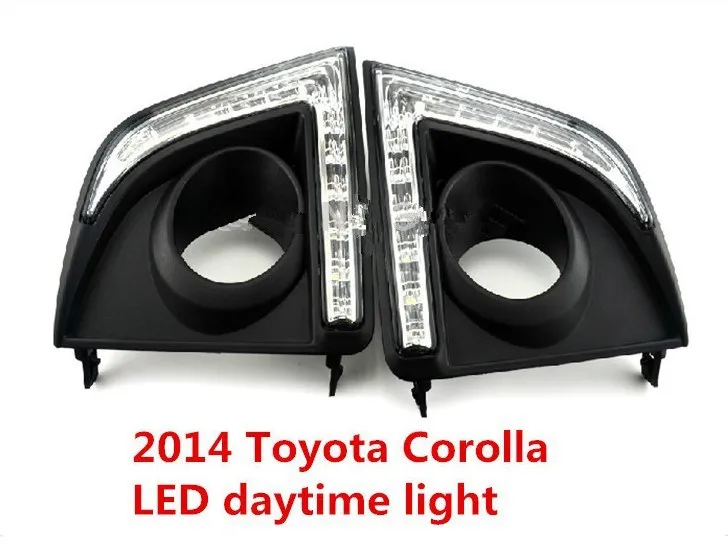 Free Shipping Turn Signal light function LED DRL Daytime Running Lights accessories for 2014 toyota corolla with fog lamp hole |