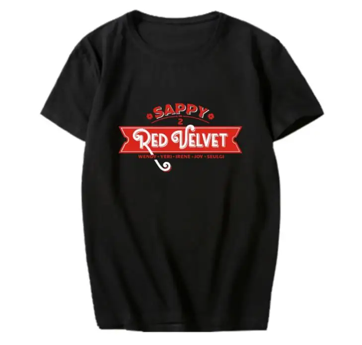 Летняя футболка с принтом в стиле kpop красная бархатная надписью sappy all member модная