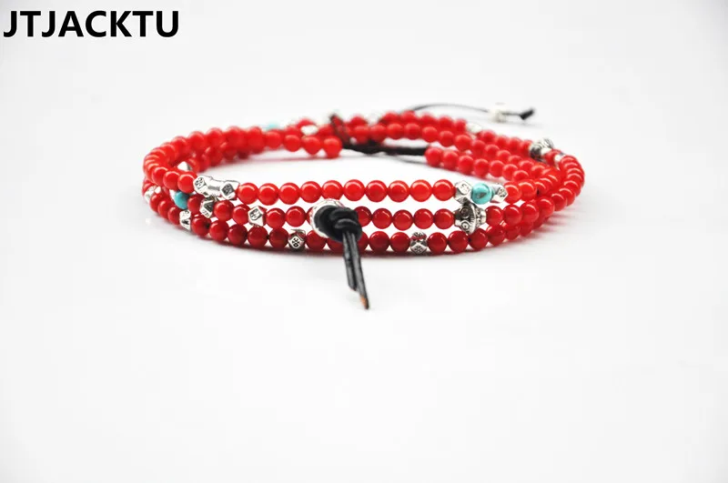 

Красный граненый бисер тройной Браслет-обмотка подарки счастливый браслет новый год