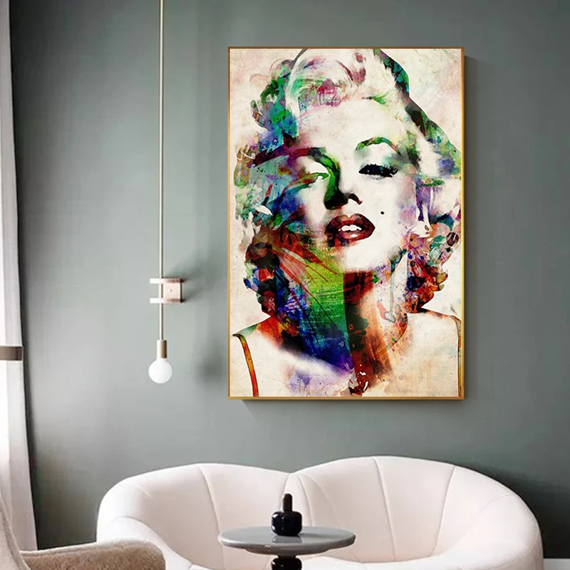 

Modern Movie Star big Poster Print Abstract Creative Colorful Marilyn Monroe Canvas Painting Living Room Wall Art Tableau Salon
