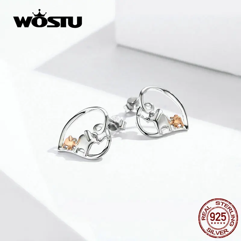 WOSTU/семейные серьги-гвоздики в виде слона с сердцем 100% Стерлинговое Серебро