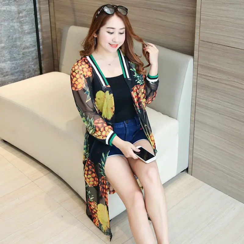 Летний кардиган женский защита от солнца пляжный пеньюар кофточка с ананасами