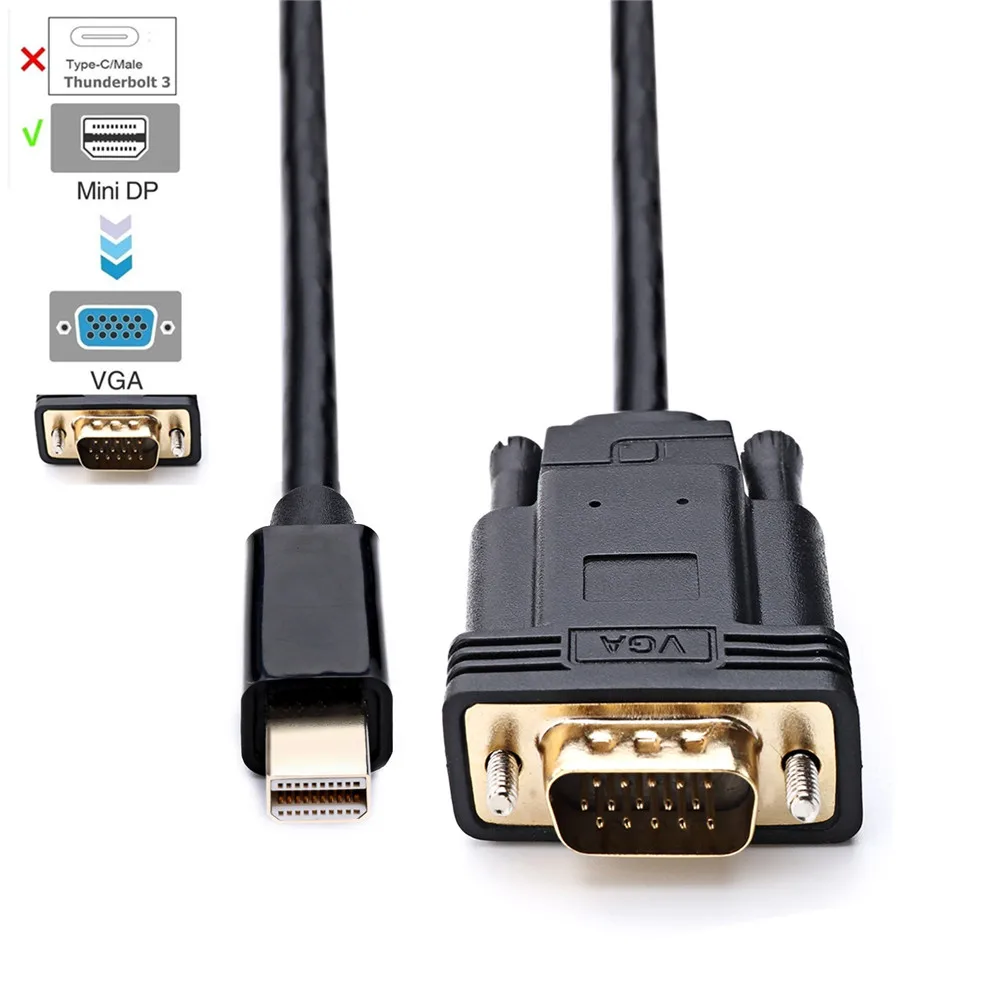 Mini DisplayPort to VGA кабель 1080P DP Male адаптер для Macbook Профессиональный проектор HDTV Thunderbolt 2