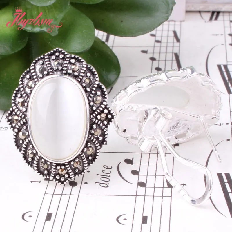 

Oval White Cat Eye Stone Marcasite Tibetan Silver Fashion Necklace Pendant Earrring 22x26mm/25x35mm Women Gift ,Free Shipping