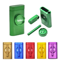 honeypuff one hitter aluminum herb grinder pinch dugout pipe case with storage case smoking pipe all in one