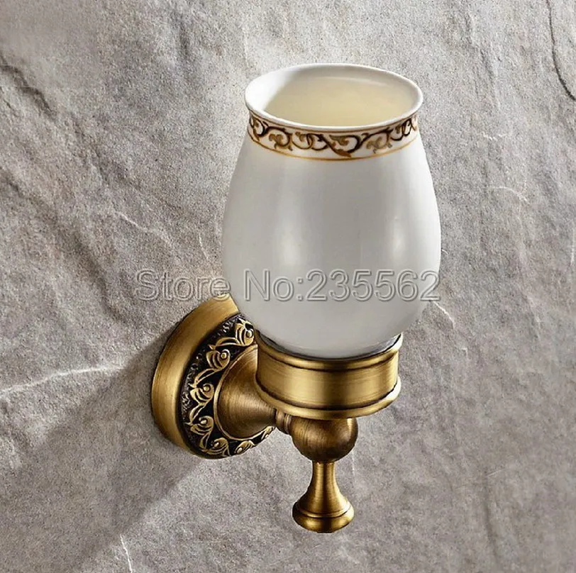 

Antique Brass Toothbrush Holders Ceramic Single Cup Set Wall Mounted Bathroom Accessories lba497