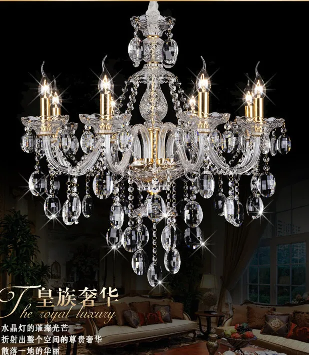 8-arm Lawrence antique gold candle Led chandelier crystal light hotel villa parlor clear pendant chandeliers candelabro | Лампы и