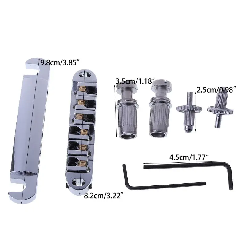 Brass Roller Saddle Tune-O-Matic LP Guitar Bridge &amp Tailpiece Set Chrome | Спорт и развлечения