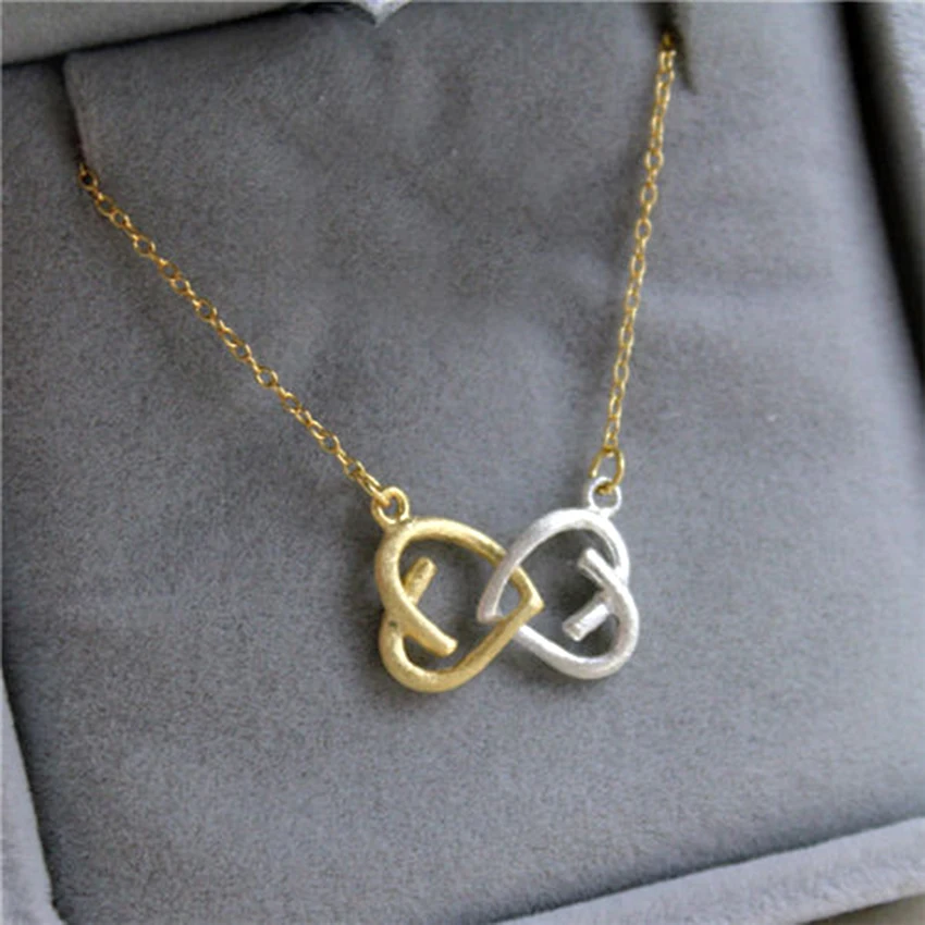 Kinitial New 925 Silver Double Heart Link Necklaces Infinity Kont Pendants Necklace Women Valentine Lover Gift Jewelry | Украшения и