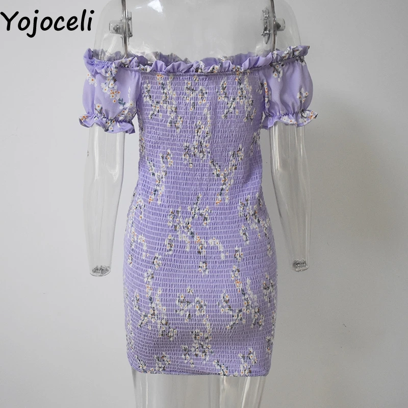 Yojoceli, сексуальное облегающее платье с открытыми плечами и рюшами, для женщин, летние, короткие, вечерние, Пляжное Платье, женское, vestidos, элегантное, повседневное, мини-платье
