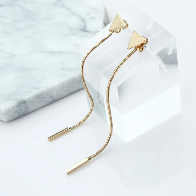 Корейские серьги бижутерия цепочка с кисточками треугольные для женщин