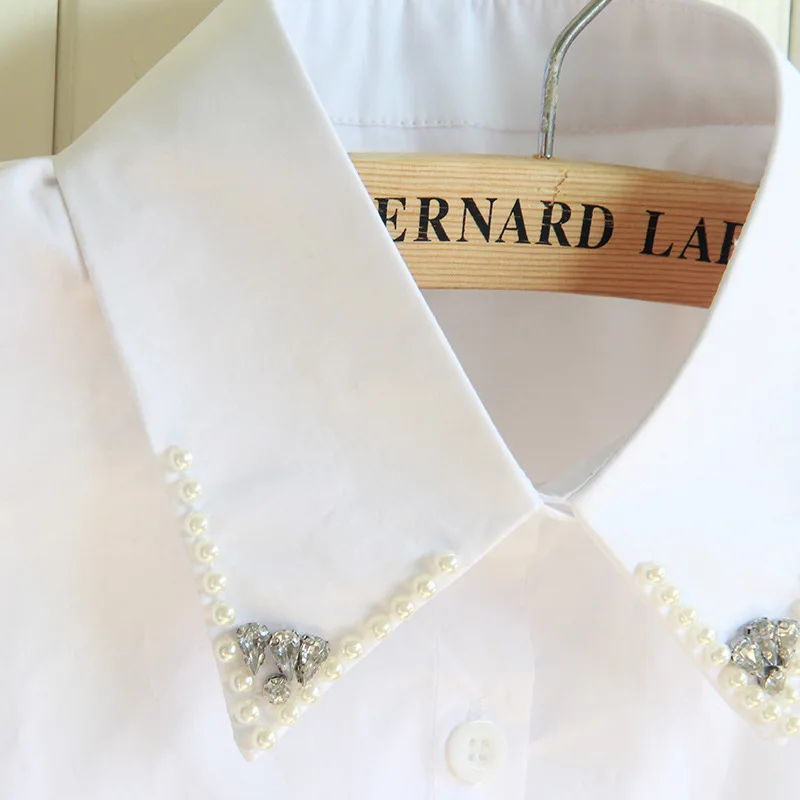 Корейский осенне-зимний белый Острый Воротник из чистого хлопка со съемными